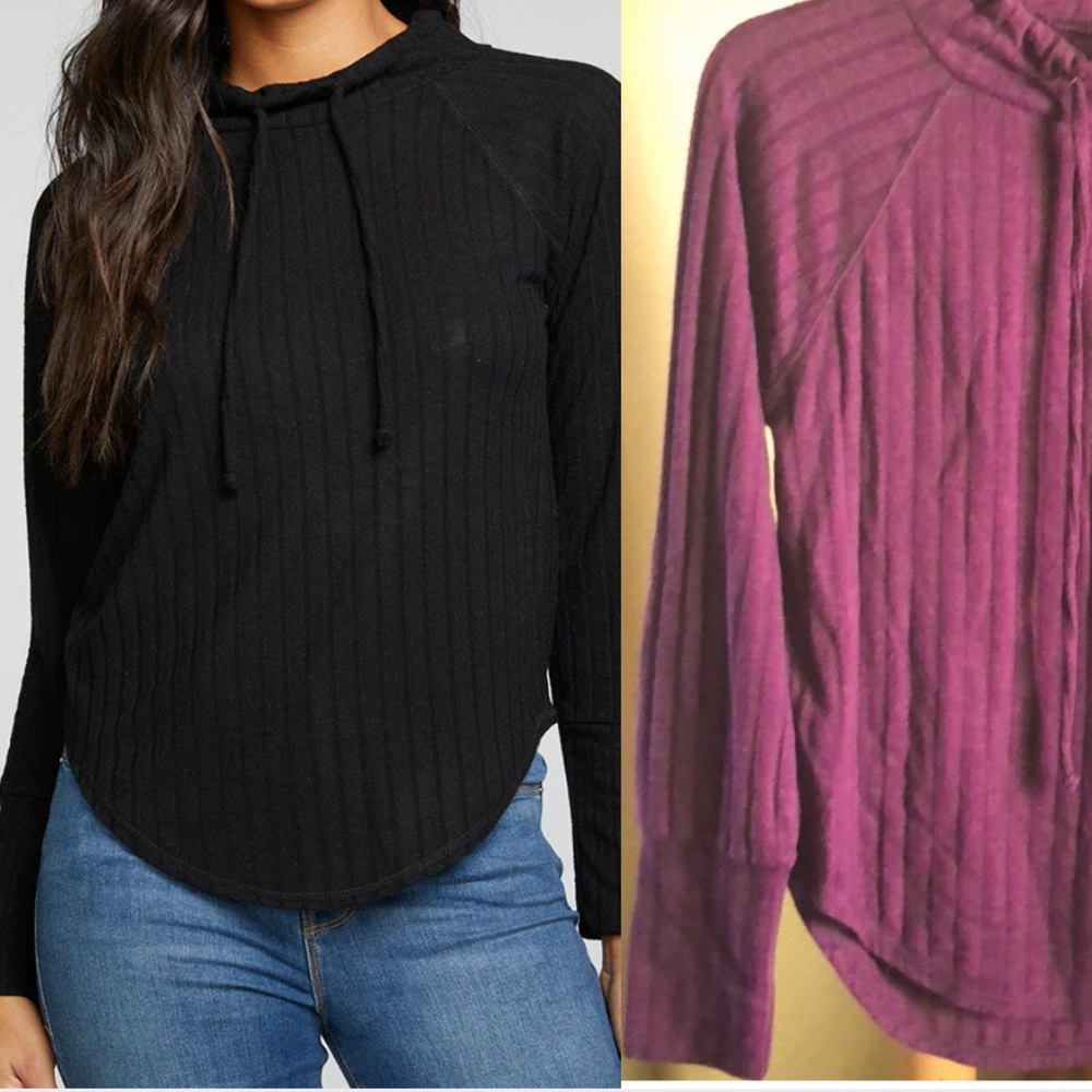 Chaser Poor Boy Ribbed funnel neck Raglan shirttail S New! Only Burgandy only
